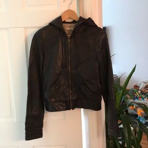 Mike and Chris 100% leather hooded jacket SMALL